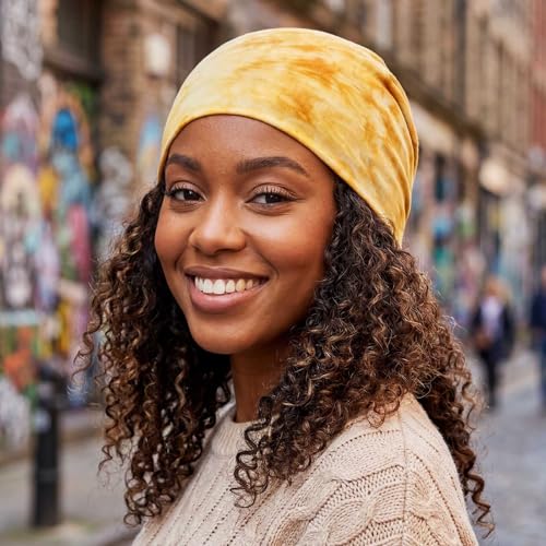 Bohend Bohemian Beanie Hats Headwear Cap Stretch Non Slip Bandanas Sleep Turbans Hats for Women Men Close top Head Covering - style: Tie-dye 1