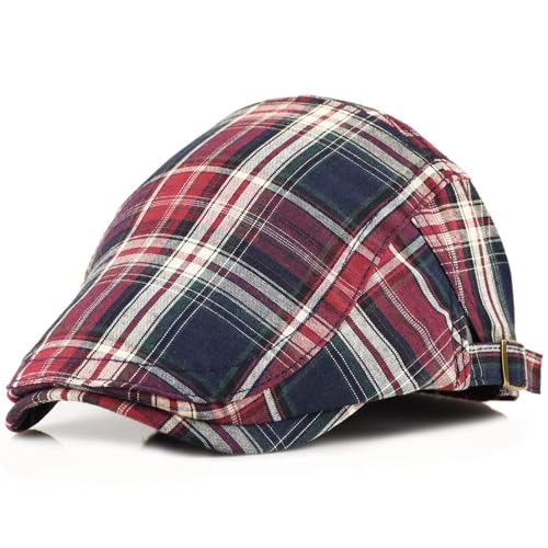 Women's Berets: Black Houndstooth Red Beret Hats for Women Fall Winter Fashion Outfit - color: Advance-plaid-red