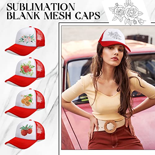 Vabean 24 Pack Sublimation Blank Trucker Hat Bulk Mesh Cap - color: Red
