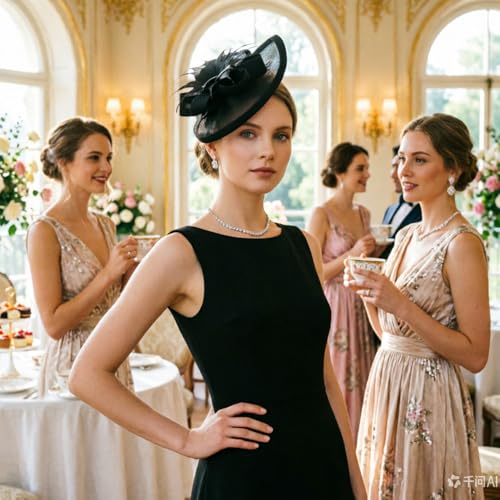 DRESHOW Fascinators Hat Feather Headband Women's Fascinators Tea Party Headwear with Clip Flower Head Band for Girls & Women - color: Medium Size: Black