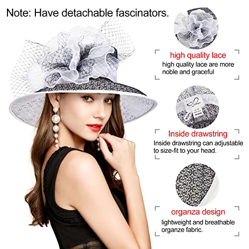 2026 Derby Hats for Women Ladies, Classy Organza Sun Hat, Church Tea Party Wedding Kentucky Fascinator Hat - color: B4215-white