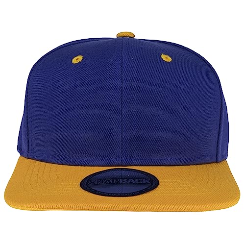 Gelante Snapback Hats for Men - Flat Bill Brim Baseball Cap Hat - Plain Blank Adjustable - color: Royal/Gold