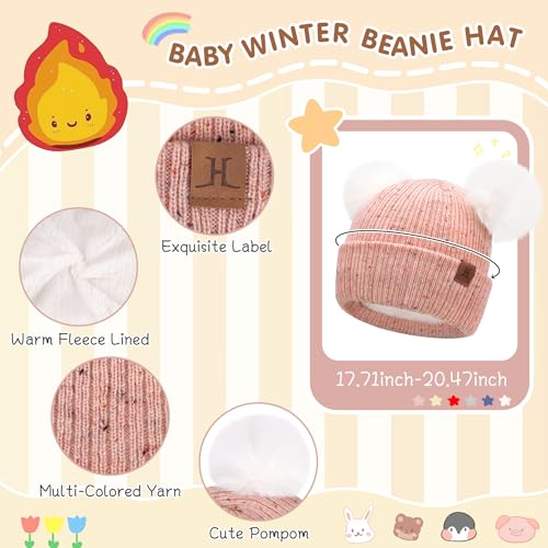 FZ FANTASTIC ZONE Toddler Kids Winter Hat Beanie Pompom Warm Fleece Baby Hats 0-6 12 Months 1 2 3 4 Year Old Girls Boys Gifts - color: Pink