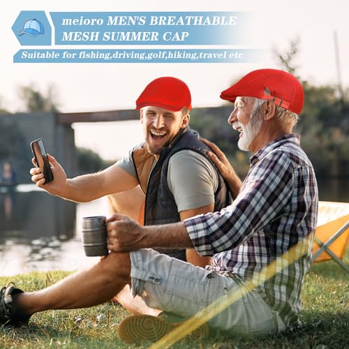 meioro Mens Breathable Mesh Summer Hat Adjustable Flat Cap Newsboy Beret Ivy Cap Irish Cabbie Fishing Hats - color: Red