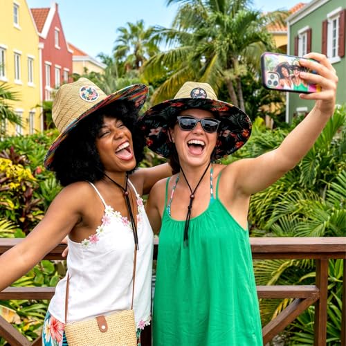 Cuffbow 2 Pack Straw Sun Hats for Women Men - style: Tropical Floral