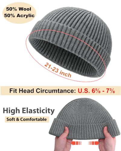 Short Fisherman Beanie for Men Women Wool Knit Cuff Winter Hats - color: 1pcs-grey