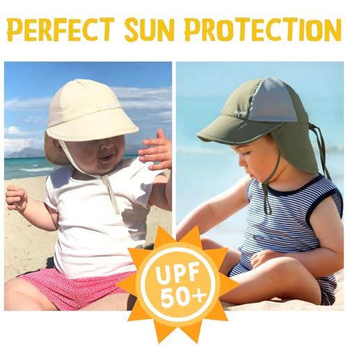 Baby Sun Hat with Breathable Mesh, UPF 50+ Boys Girls Toddler Swim - color: Army Green + Apricot, size: 0-6 Months