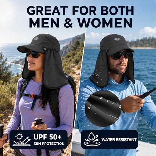 Palmyth Fishing Sun Hat with Detachable Neck Flap UPF 50+ Baseball Cap - color: Dark Grey