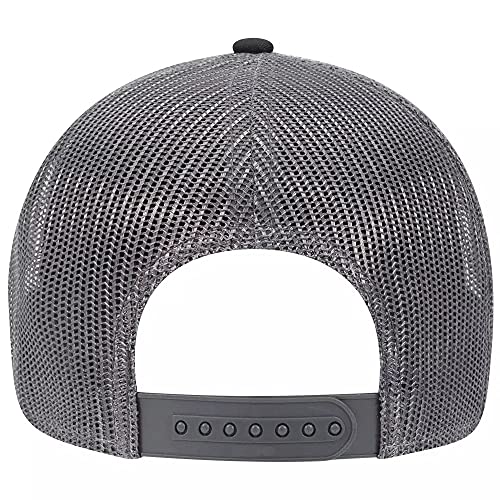 Ashen Fane 6 Panel Low Profile Contrast Vertical Mesh Back Snapback Hat - color: Blk/Blk/Ch.gry