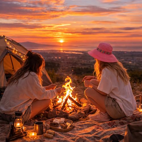 Wide Brim Sun Hat for Women Reversible Beach Hats Metal Wired Edge Gardening Hats, UPF 50+ Bucket Summer Hat - color: Pink Boho-style
