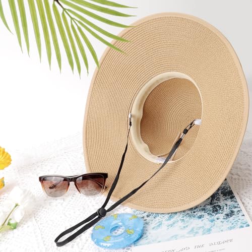 DRESHOW Beach Hats for Women Big Straw Wide Brim Summer Hat Floppy Foldable Roll up Cap Sun Hat UPF 50+ - color: 1 Pack Bowknot Hat: Khaki, 4.7" Brim