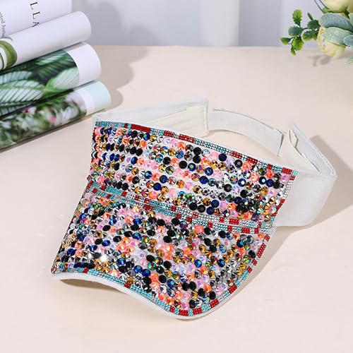 Bling Visor Shiny Rhinestones Sport Sun Adjustable Summer Cap Visor Caps for Women Men - color: B-white
