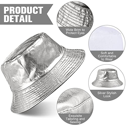 SATINIOR 2 Pcs Metallic Bucket Hat Unisex Trendy Fisherman Hat Reversible Foldable Packable Cap Double Side Hat Hip Hop - color: Silver