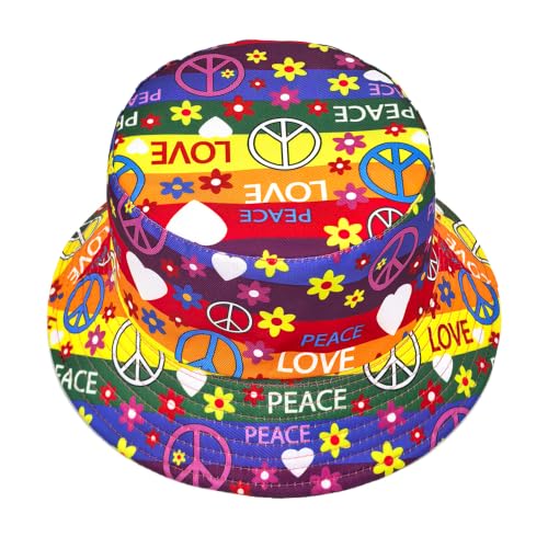 Quanhaigou Reversible Printed Bucket Hat,Summer Beach Outdoor Cap - color: Peace Love