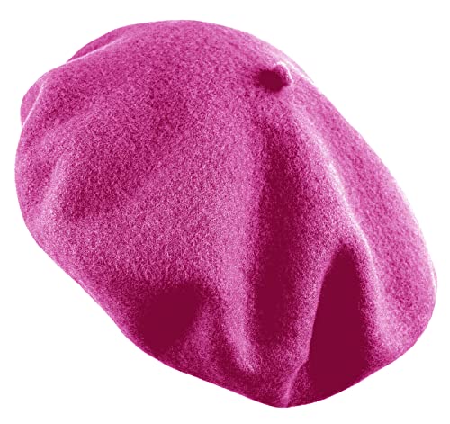 Women's French Beret Hat Solid Color Plain Wool Classic Traditional Artist Cap - color: Hot Pink