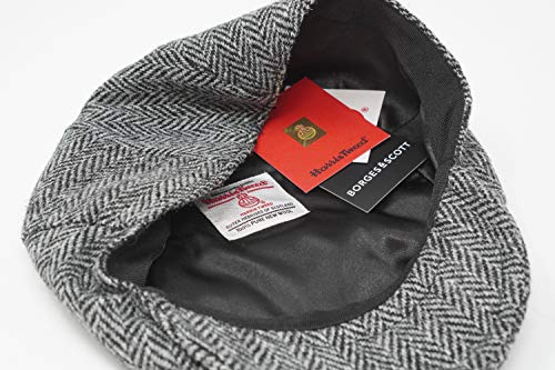Nevis Flat Cap - 100% Handwoven Wool – Harris Tweed – Water Resistant - color: Charcoal Herringbone, size: 7-7 1/8
