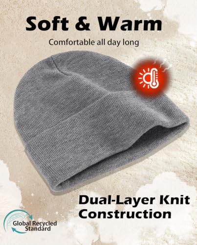 Connectyle Men's Cuffed Beanie Hat Double Layer Knit Winter Watch Cap - color: Light Grey