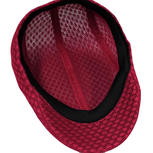 WITHMOONS Breathable Mesh Summer Hat Newsboy Ivy Cap Cabbie Flat Cap UZ30053 - color: Red