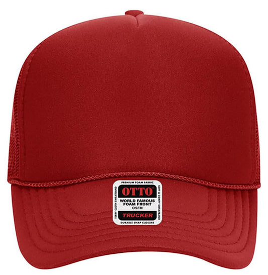 Otto Cap 5-Panel Mid Profile Mesh Back Trucker Hat, OS - color: Red