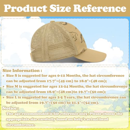 Sarfel Baby Baseball Cap Toddler Baseball Hat with Mesh Infant Ball Cap Toddler Trucker Hat Baby Snapback Hat Kids Cap UPF50+ - color: Dinosaurs Khaki With Mesh, size: 0-12 Months