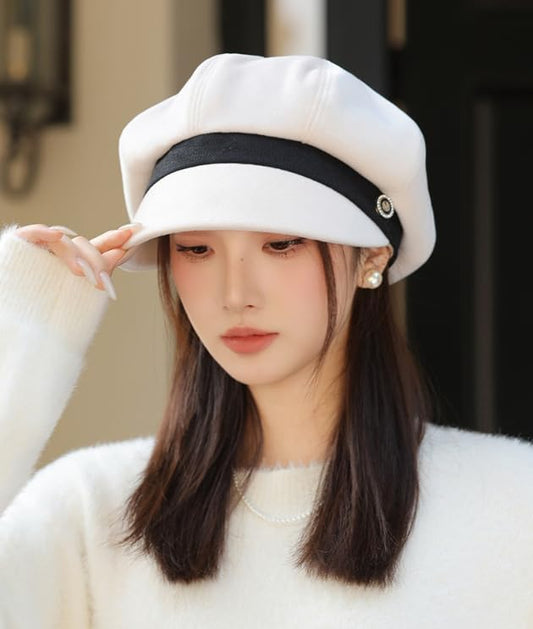 URAWOW Newsboy Cap for Women with Visor Fall Beret Hats for Women Ladies Slouchy Fashion Accessories Classic Casual - color: Style B-white