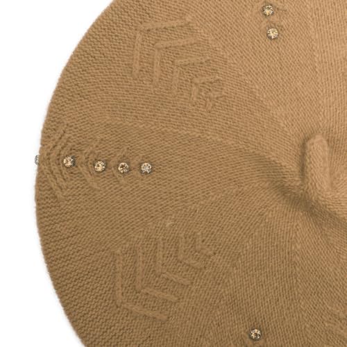 ZLYC Women French Beret Hat Reversible Solid Color Knit Warm Artist Cap - color: Rhinestones Camel