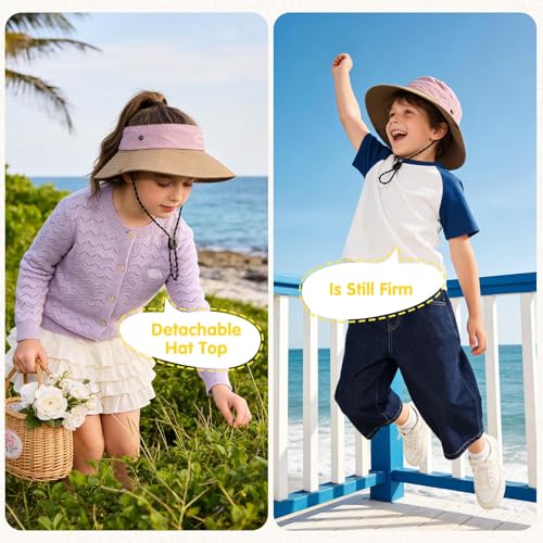 ZOORON Kids UPF 50+ Sun Hat for Boys Girls Wide Brim Lightweight Bucket Hat for Hiking Beach Safari, Quick Dry Adjustable - color: 1pack-coffee Pink