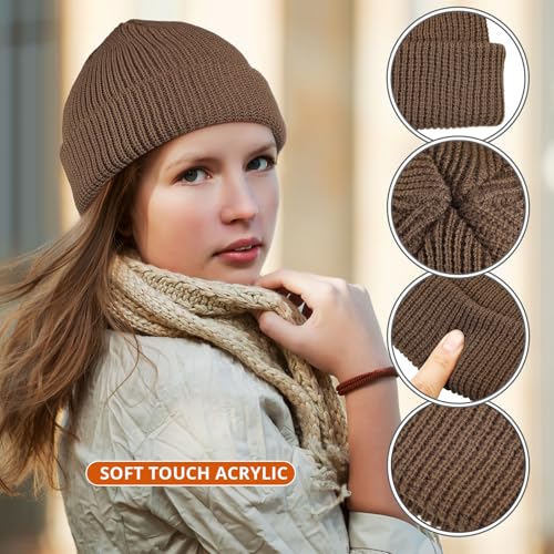 SATINIOR 4 Pieces Trawler Beanie Watch Hat Roll up Edge Skullcap Fisherman Beanie Unisex - color: Khaki, Apricot, Beige, White, size: One Size