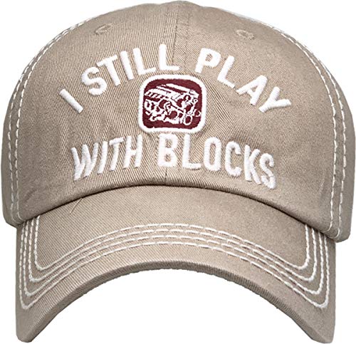 Fashion Vintage Distressed Washed Assorted Baseball Cap Dad Hat Adjustable Unisex - color: Khaki Still Play With Blocks