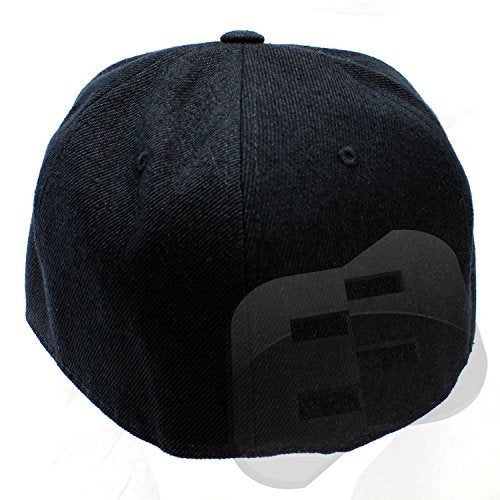 Plain Fitted Flat Bill Hat, (Solid and Neon Colors) - color: Black, size: 7 1/2