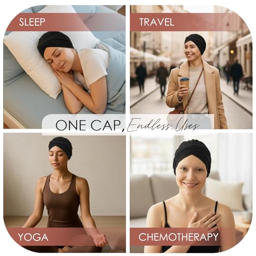 CAPLORD Head Cover for Women – Pre-Tied Turban Wrap | Chemo Headwear for Cancer, Hair Loss & Alopecia | Skull Cap Beanie Hat - color: Black