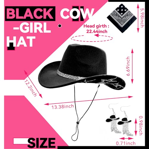 SHENYI Cowgirl Hat and Bandana and Heart Sunglasses Glitter Rhinestone Star Cowboy Hat Western Sparkly Hats for Women Men - color: Cowgirl Black