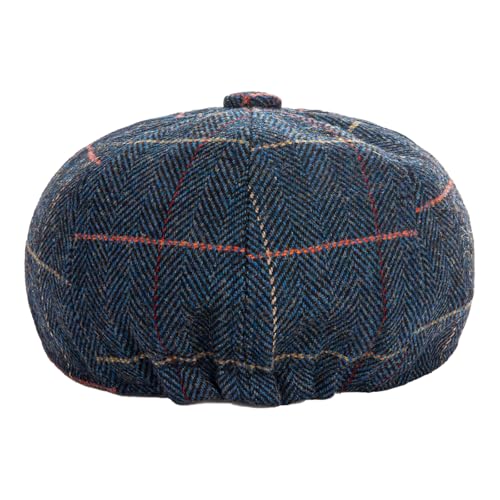 Men's Wool Newsboy Cap 8-Panel Tweed Taxi Hat Herringbone Gatsby Flat Hats - color: C-navy Blue