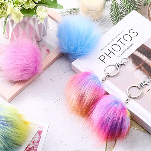 Tatuo 16 Pcs Faux Fur Pom Poms for Hats, Mermaid Color - color: Mermaid Color
