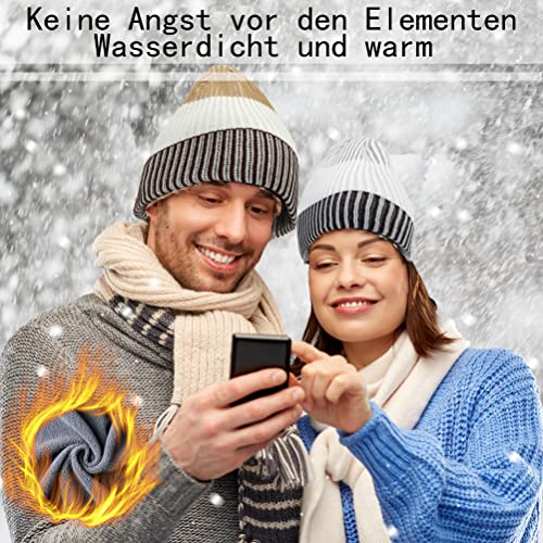 Waterproof Knit Beanie – for Women and Men - color: Brown White