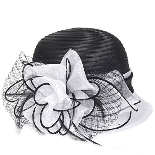 Kentucky Church Derby Dress Cloche Hat Sweet Cute Floral Bucket Hats - color: White