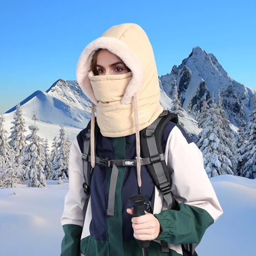 HUAMULAN Unisex Winter One Piece Balaclavas Hoodie Ski Snow Hats Earmuff - color: Khaki