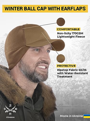 2SBR 2SABERS Mens Winter Hat with Earflaps and Visor - Warm Trucker Baseball Cap Hat - color: Coyote, size: X-Large