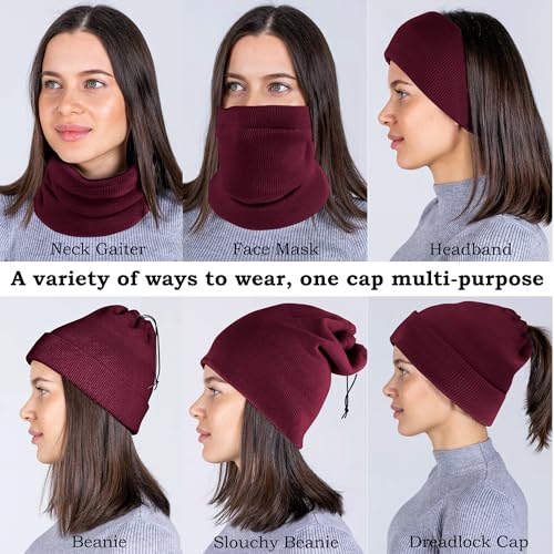 Ababalaya Unisex Satin Lined Knit Open Beanies Rasta Beanie - color: Burgundy