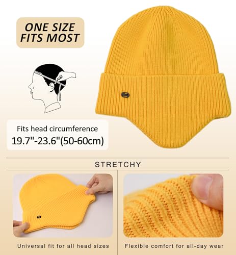 HiRui Knit Beanie Hats Winter Hats Ear Covers for Men Women-Warm Daily Headwear - color: Yellow