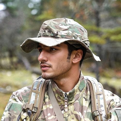 Sun Hat Breathable Bucket Boonie Hats for Men Women Fishing Safari Hats Cap Outdoor Hiking Camping Hunting - color: Camo Black