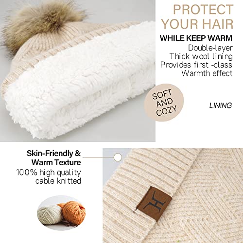 FZ FANTASTIC ZONE Women's Winter Warm Beanie Hats Scarf Touchscreen Gloves - color: Apricot
