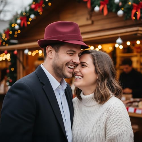 Funky Junque Mens Wool Blend Fedora, Vintage Winter Dress Hat - color: Burgundy, size: 6 3/4-7 1/8