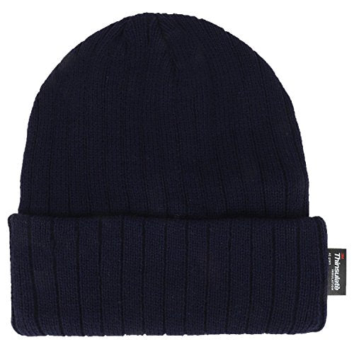Armycrew 3M Thinsulate Insulation Fleece Lined Long Cuff Ribbed Beanie - color: Navy