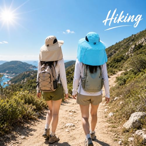HUAMULAN Women Men Wide Brim Sun Hat Hiking Fishing Hats with Neck Flap - color: Yq005-blue