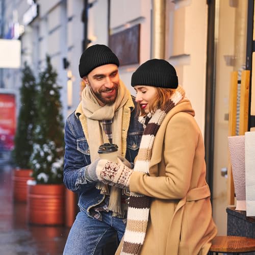 ROYBENS Short Wool Fisherman Beanie for Men Women Knit Fleece Lined Beanies - color: 2pcs--black+grey