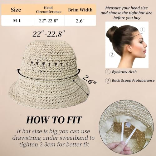 Floppy Big Beach Straw Hats for Women Foldable Summer Wide Brim Packable Sun Hat Womens Travel Straw Fedora Hat - color: Beige-7