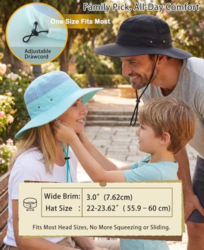 Home Prefer UPF 50+ Men's Sun Hat Wide Brim Bucket Hat UV Protection Hat for Mens Womens Beach Safari Gardening Golf Fishing - color: Aqua