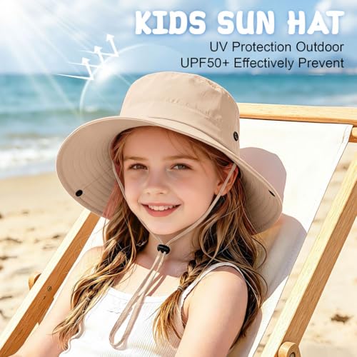 Leotruny Kids Fishing Hat for Beach: Quick Dry Nylon Fabric 2 Pack - color: Khaki+green