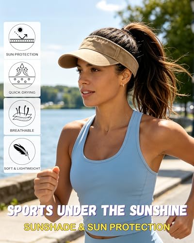 IYEBRAO 3 Pack Sun Visor Hat Sport Vintage Washed Adjustable Cotton Empty Top Ball Caps for Golf Running Tennis for Women&Men - color: Wine Red+green+khaki